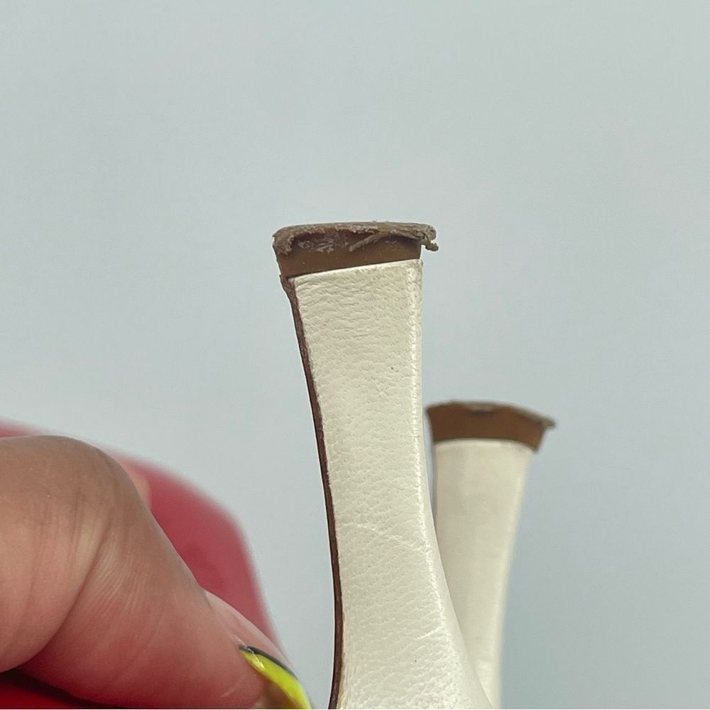 Christian Louboutin Fringe Peep Toe Mule Sandals Cream Leather EU 37.5 Heels - Picture 9 of 16